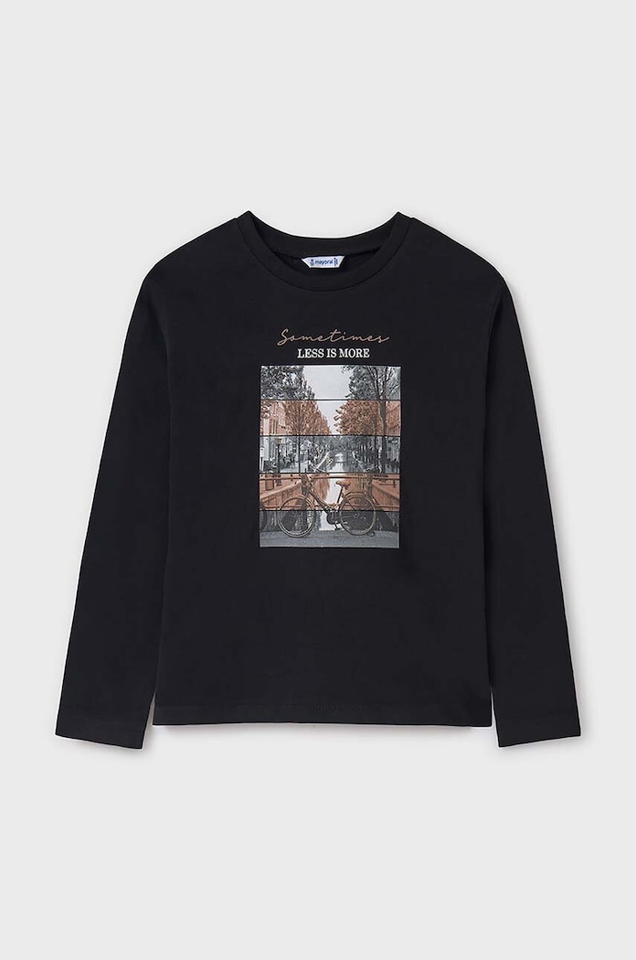 Mayoral longsleeve bawełniany dziecięcy nadruk czarny 7009.8C.Junior.9BYH