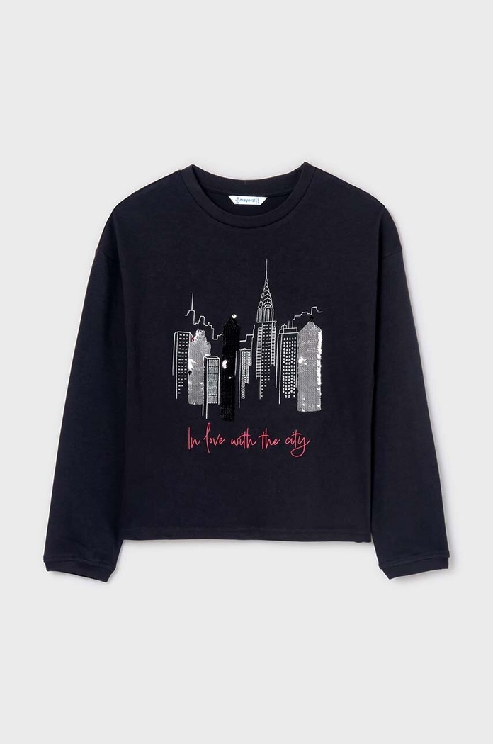 Mayoral longsleeve bawełniany dziecięcy nadruk czarny 7016.8G.Junior.9BYH