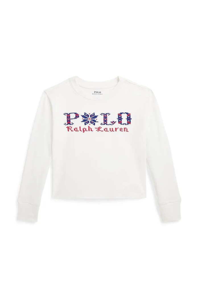 Παιδικό βαμβακερό μακρυμάνικο Polo Ralph Lauren στάμπα λευκό 312952100002