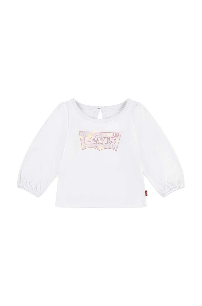 Levi's longsleeve din bumbac pentru bebeluși BATWING LS PUFF DETAIL TOP print alb 1EL412
