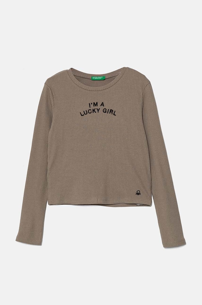 United Colors of Benetton longsleeve dziecięcy aplikacja brązowy 39QFC10K5.G.Seasonal