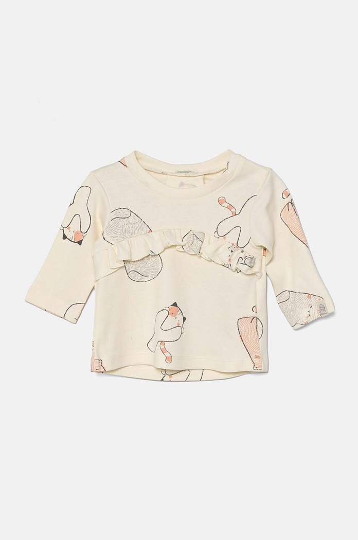 United Colors of Benetton longsleeve bawełniany niemowlęcy wzorzyste beżowy 3VDDA1059.W.Seasonal