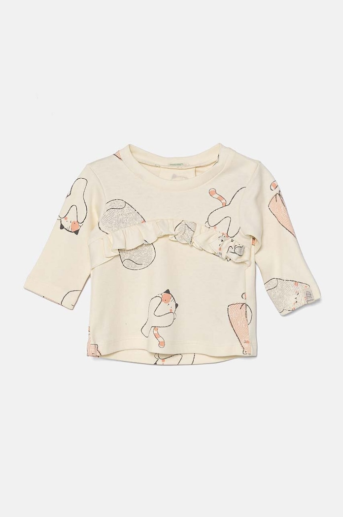 United Colors of Benetton longsleeve bawełniany niemowlęcy wzorzyste beżowy 3VDDA1059.W.Seasonal