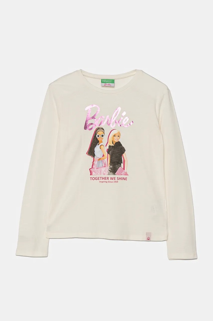 United Colors of Benetton longsleeve bawełniany dziecięcy nadruk beżowy 3ATNC10ML.G.Seasonal
