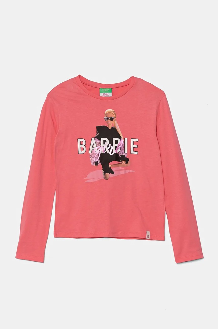 United Colors of Benetton longsleeve bawełniany dziecięcy nadruk różowy 3ATNC10ML.G.Seasonal