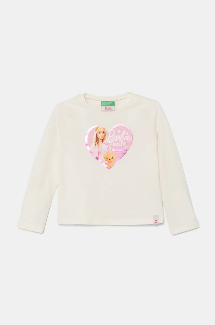United Colors of Benetton longsleeve bawełniany dziecięcy nadruk beżowy 3ATNG10HJ.P.Seasonal