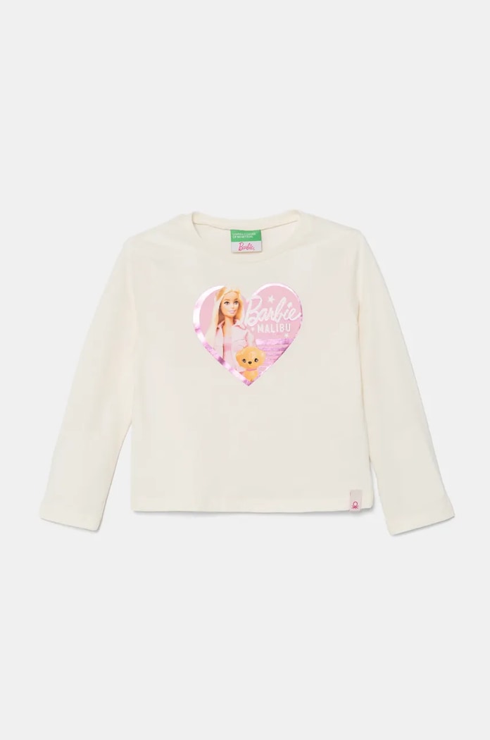 United Colors of Benetton longsleeve bawełniany dziecięcy nadruk beżowy 3ATNG10HJ.P.Seasonal
