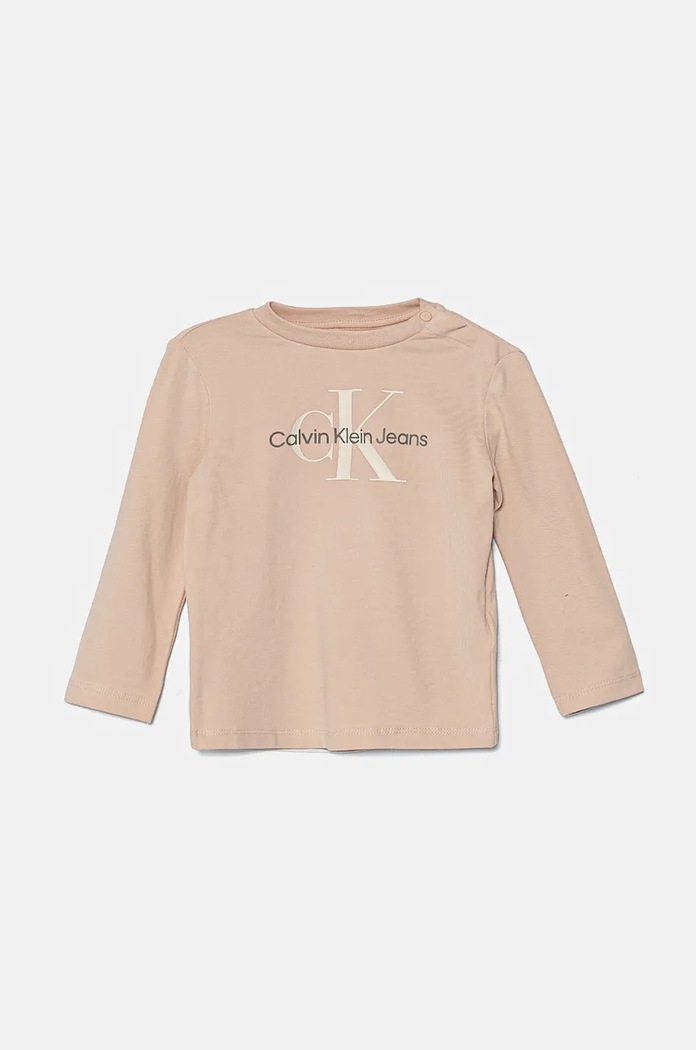 Calvin Klein Jeans longsleeve dziecięcy z elastanem beżowy IN0IN00005.9BYH