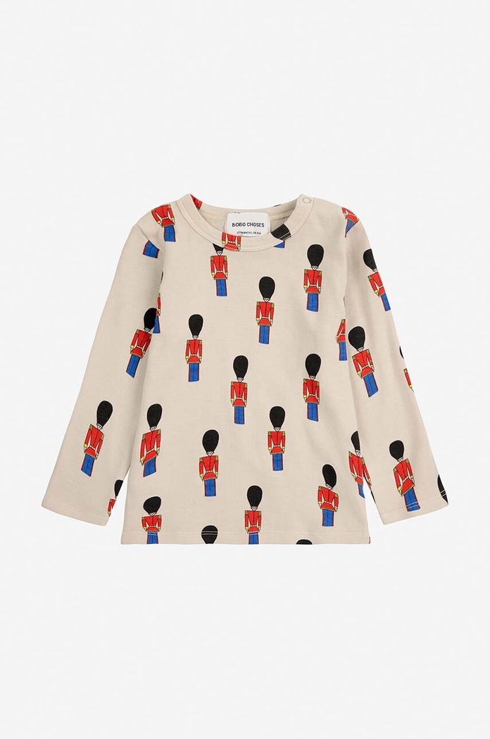 Dětské bavlněné tričko s dlouhým rukávem Bobo Choses Little Tin Soldier 224AB018 béžová AW24