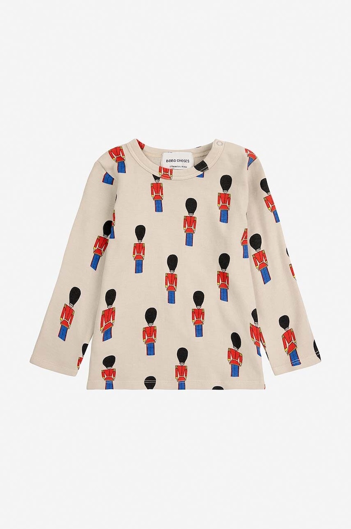 Dětské bavlněné tričko s dlouhým rukávem Bobo Choses Little Tin Soldier 224AB018 béžová AW24