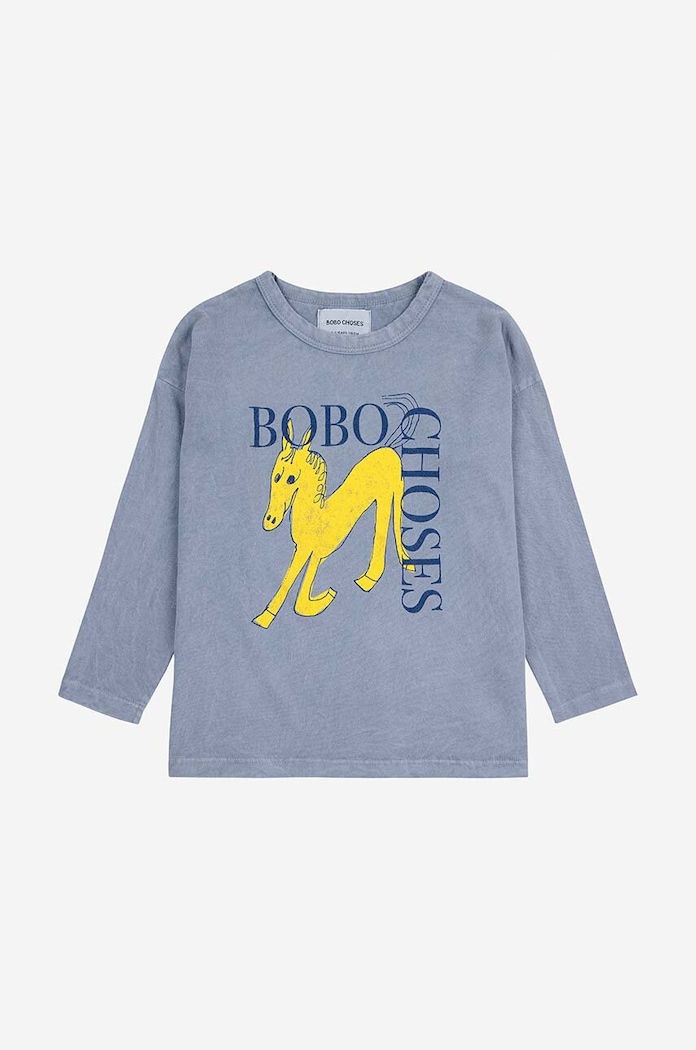 Bobo Choses longsleeve bawełniany dziecięcy Wonder Horse 224AC009 szary AW24