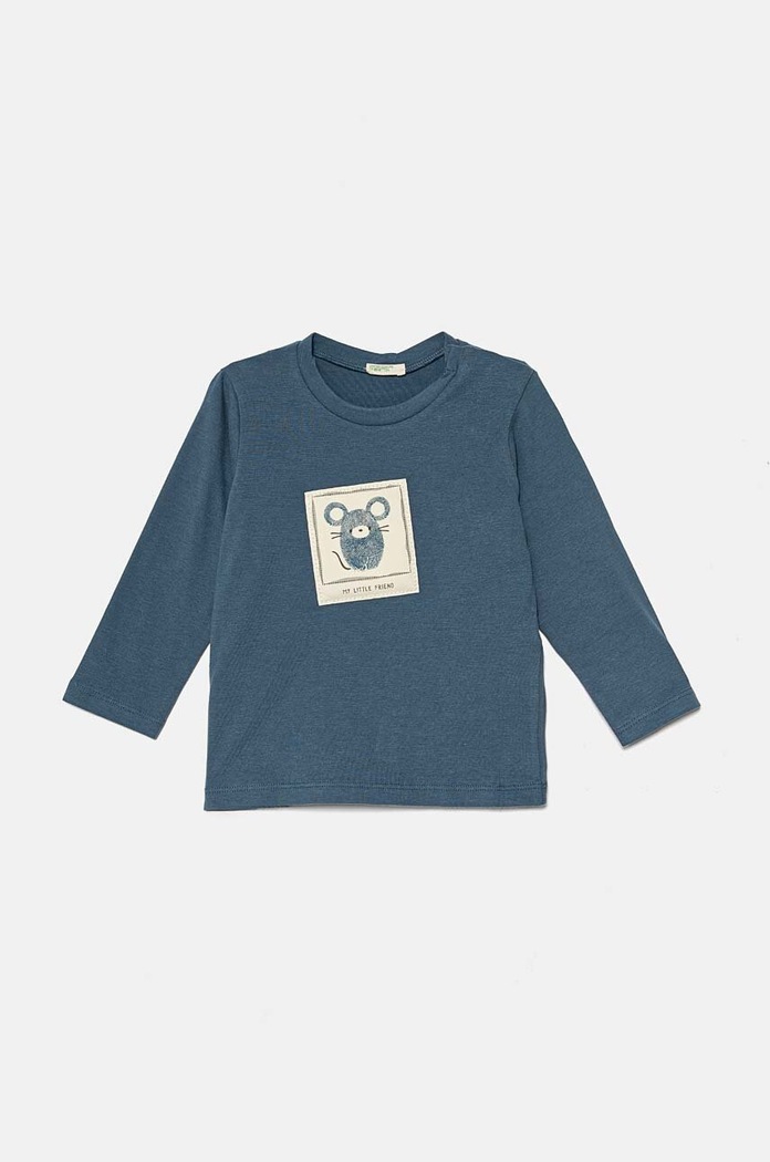 United Colors of Benetton longsleeve bawełniany niemowlęcy aplikacja niebieski 3ATNA1056.W.Seasonal