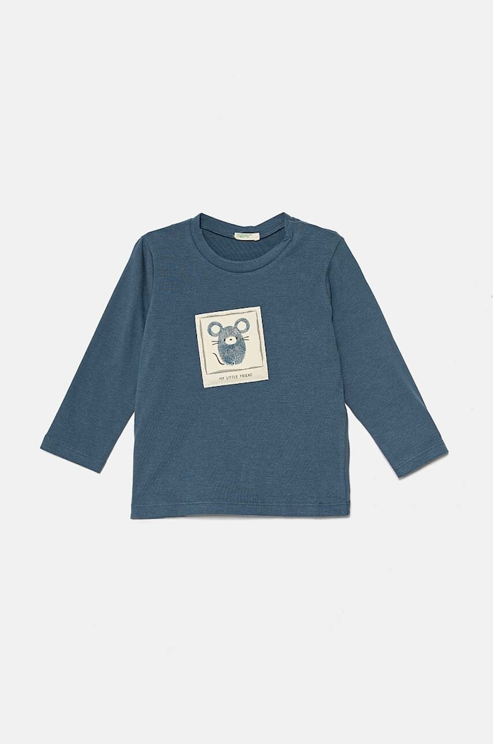 United Colors of Benetton longsleeve bawełniany niemowlęcy aplikacja niebieski 3ATNA1056.W.Seasonal