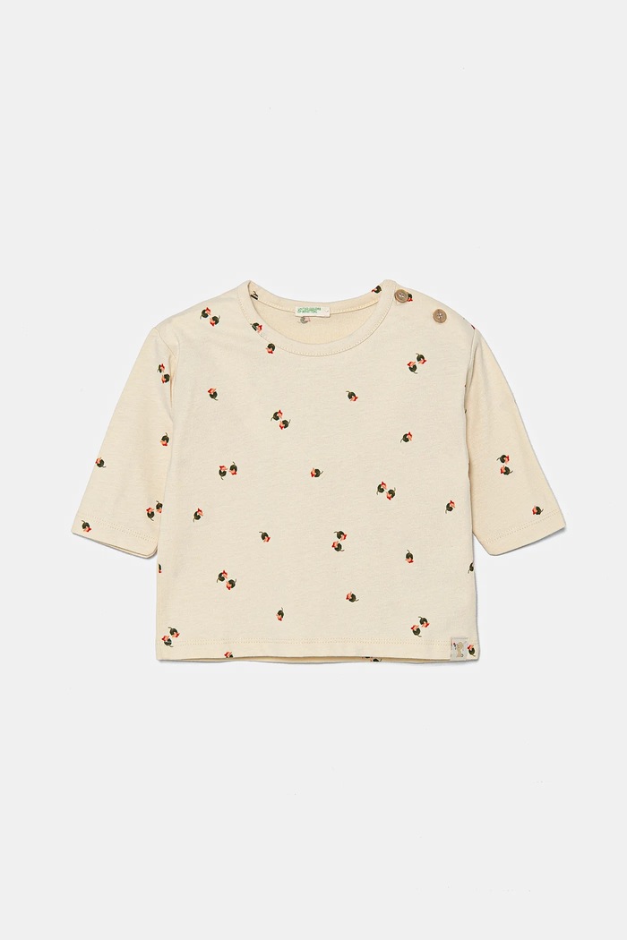 Dětské bavlněné tričko s dlouhým rukávem United Colors of Benetton kulatý béžová 36TQA105J.W.Seasonal
