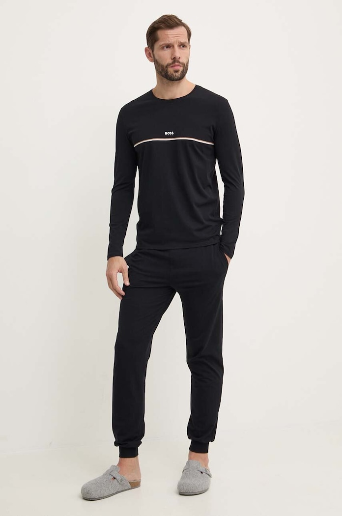 Tričko s dlouhým rukávem BOSS 50515378 černá SS25