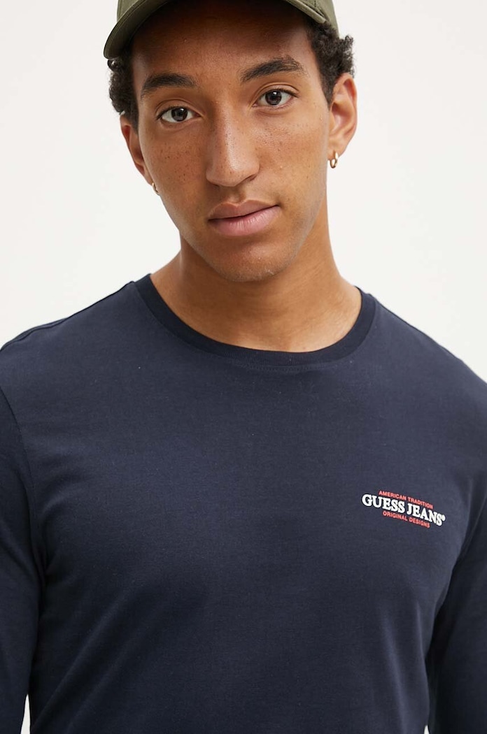 Guess Jeans longsleeve din bumbac M4YI54.K8HM0 bleumarin