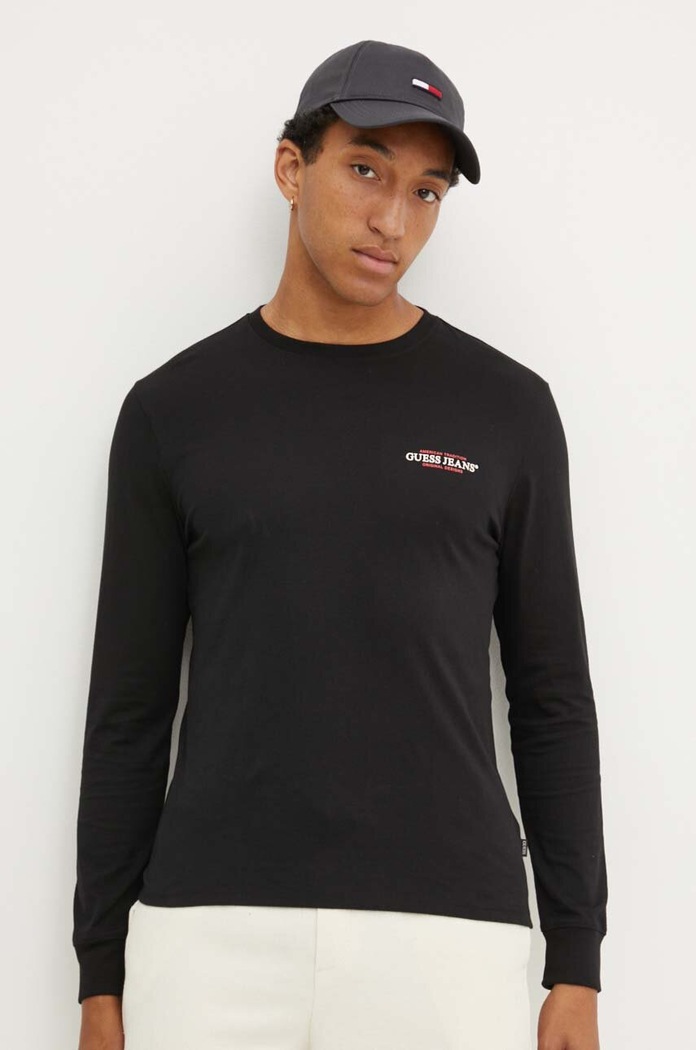 Guess Jeans longsleeve din bumbac negru M4YI54.K8HM0