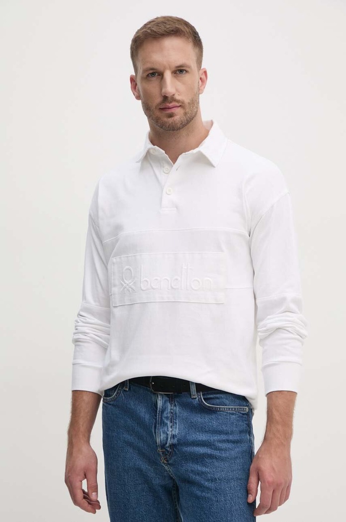 United Colors of Benetton longsleeve bawełniany bawełna biały 3G9WU3020