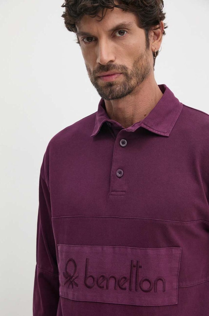 Bavlněné tričko s dlouhým rukávem United Colors of Benetton fialová 3G9WU3020