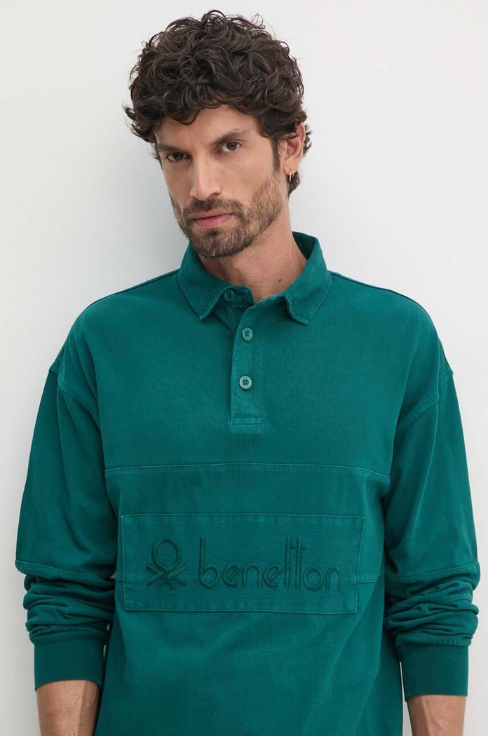 United Colors of Benetton longsleeve bawełniany zielony 3G9WU3020