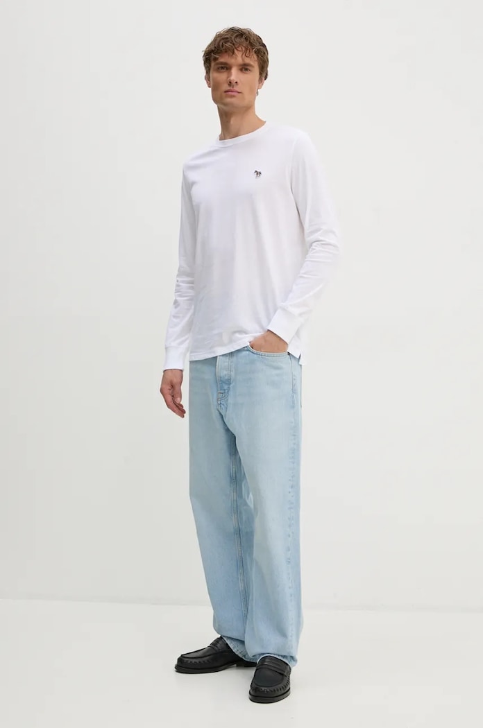 Βαμβακερή μπλούζα με μακριά μανίκια PS Paul Smith M2R.828R.KZEBRA λευκό AW24