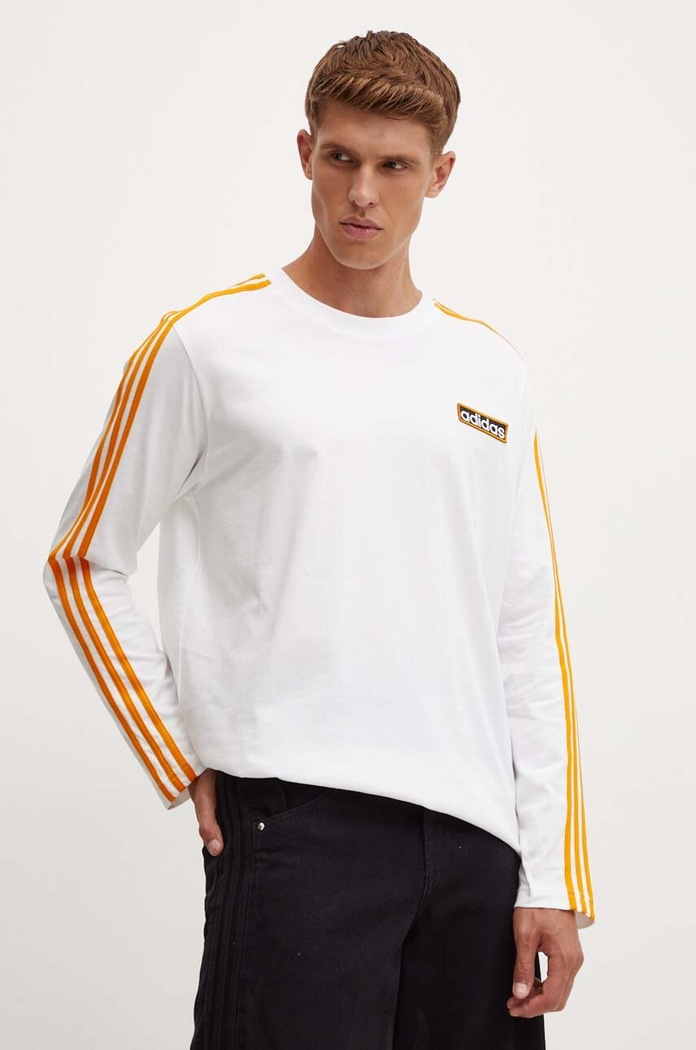 Βαμβακερή μπλούζα με μακριά μανίκια adidas Originals στάμπα λευκό IW5808