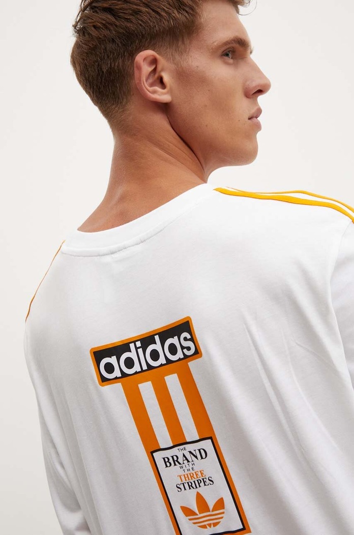 Βαμβακερή μπλούζα με μακριά μανίκια adidas Originals λευκό IW5808