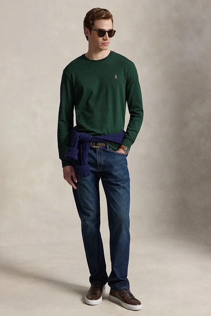 Odzież Polo Ralph Lauren longsleeve męski bawełniany 710760121 zielony
