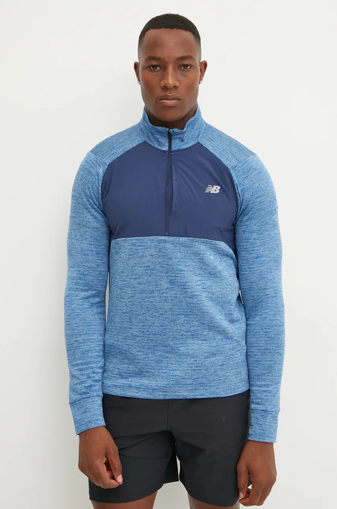 Суичър за джогинг New Balance Athletics Heat Grid меланж син MT43204HEB