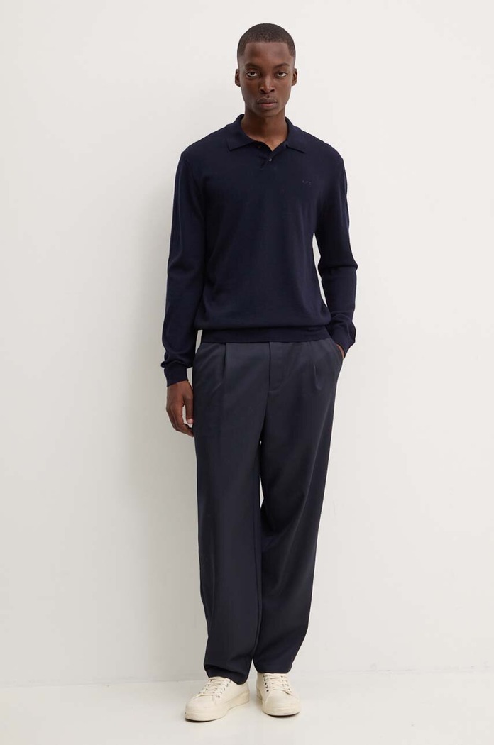 Vlnený sveter A.P.C. polo jacob logo WVAWM.H23324 tmavomodrá AW24