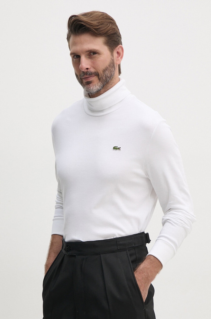 Lacoste longsleeve din bumbac uni alb UH2828