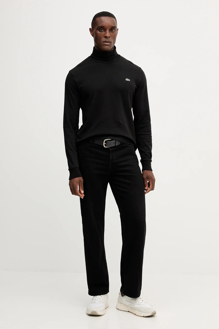 Bavlněné tričko s dlouhým rukávem Lacoste UH2828 černá AW25