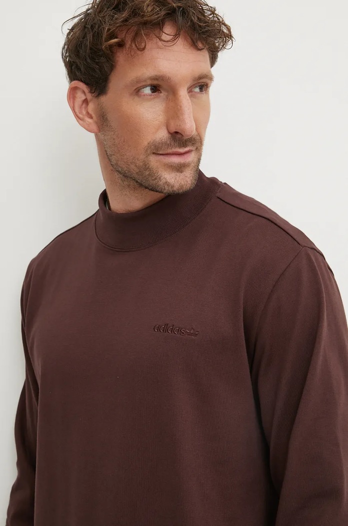 Longsleeve bawełniany Longsleeve Mock Neck adidas Originals IW3258 bordowy