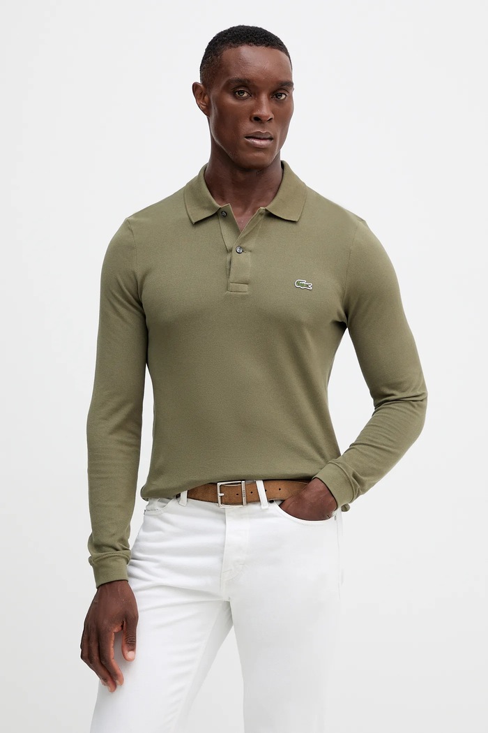 Bavlněné tričko s dlouhým rukávem Lacoste regular zelená PH4013