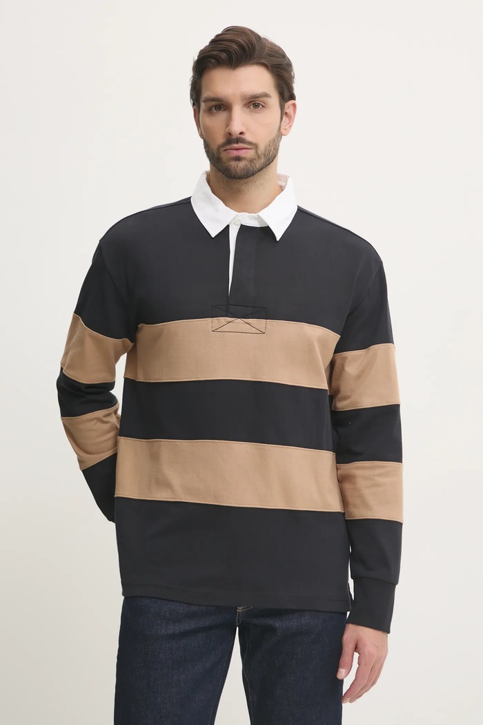 Gant top a maniche lunghe in cotone colletto abbottonato nero 2015075