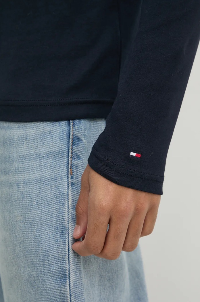 Bavlněné tričko s dlouhým rukávem Tommy Hilfiger MW0MW36451 námořnická modř