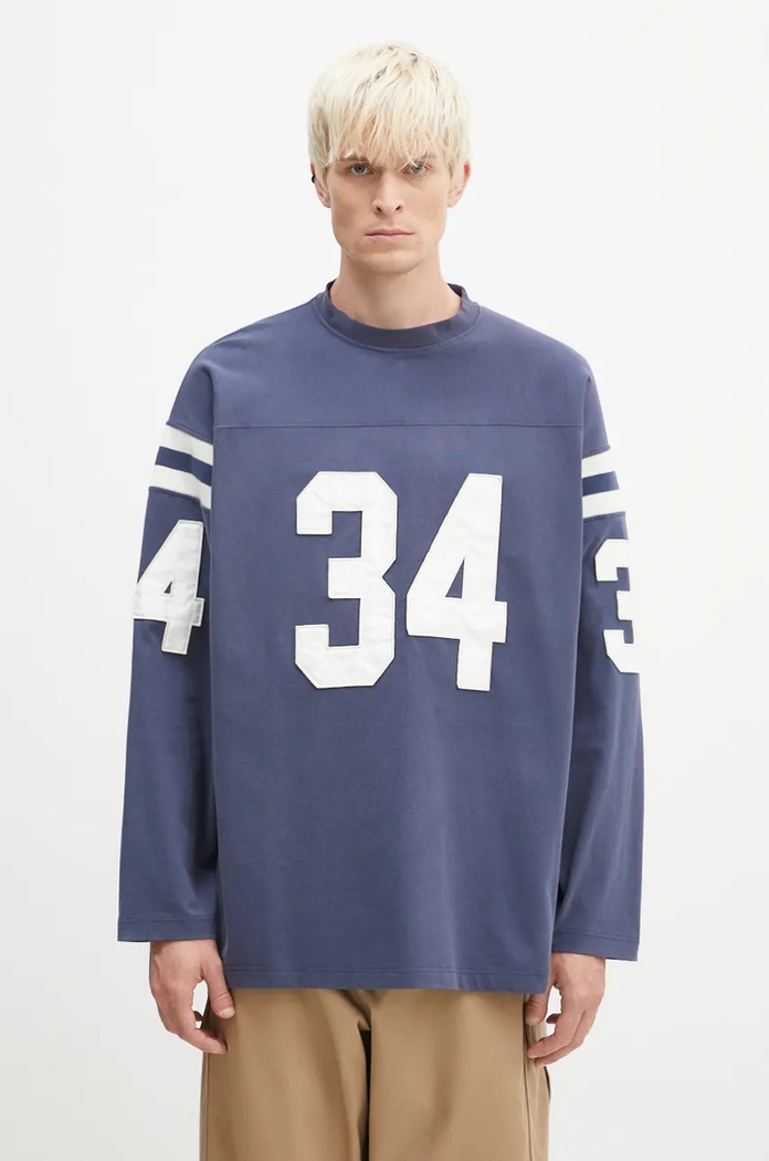 AMBUSH longsleeve bawełniany Football aplikacja niebieski BMAB004F24JER0014531
