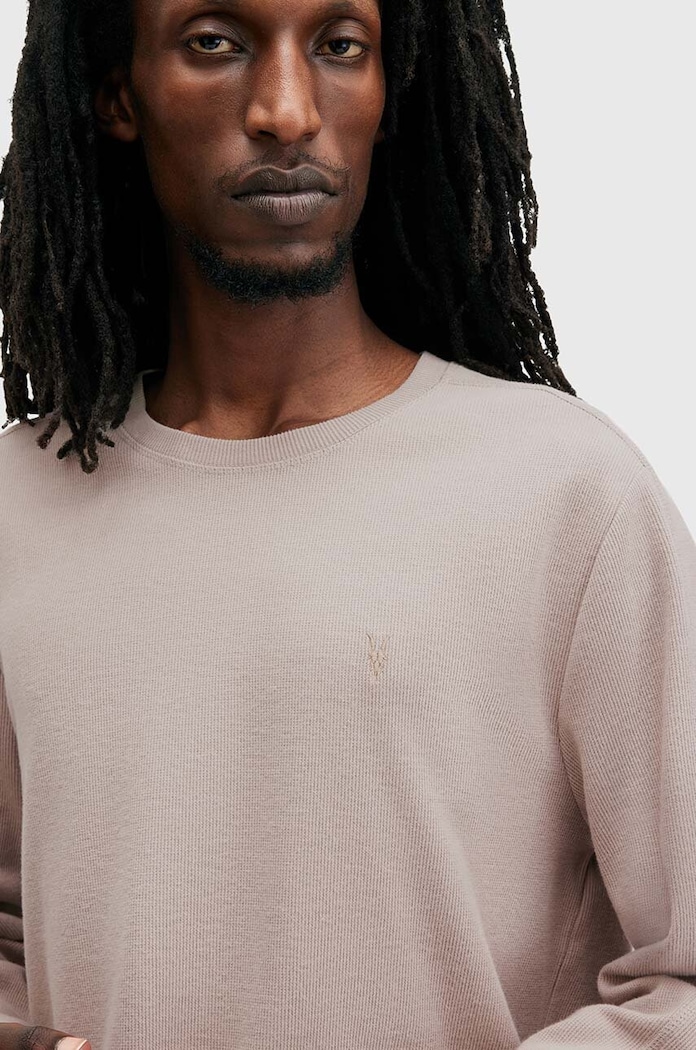 Bavlněné tričko s dlouhým rukávem AllSaints ROWE M027JB béžová SS26