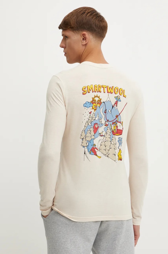 Sportovní tričko s dlouhým rukávem Smartwool Ski Circus potisk béžová SW002658