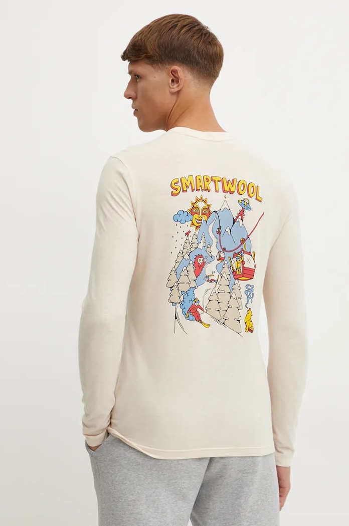 Sportovní tričko s dlouhým rukávem Smartwool Ski Circus potisk béžová SW002658