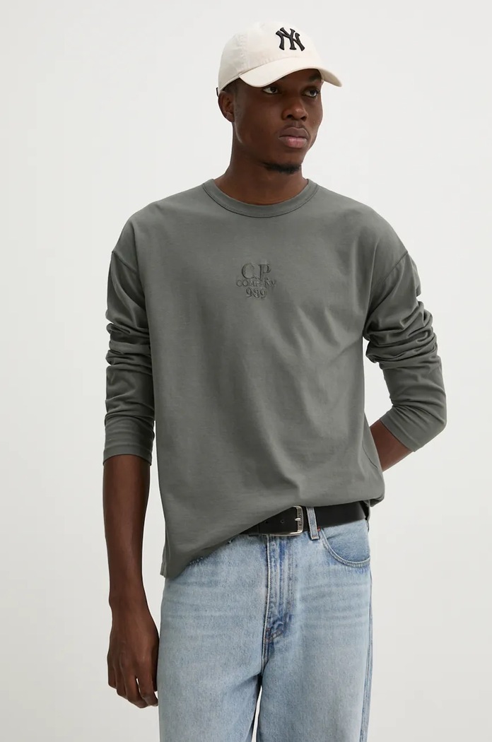 C.P. Company longsleeve din bumbac uni verde 17CMTS182A005697G