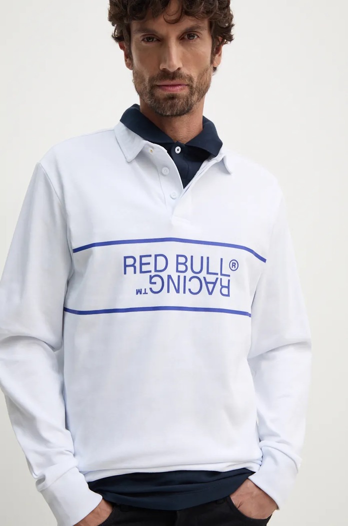 Bombažna majica z dolgimi rokavi Red Bull Racing x Pepe Jeans Potisk bela RM540011