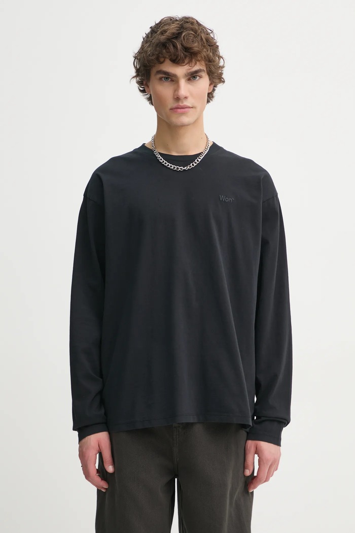 Won Hundred longsleeve din bumbac uni negru 3301.12063