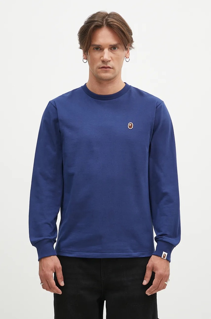 A Bathing Ape cotton longsleeve top One Point Longsleeve regular navy 1K80111017
