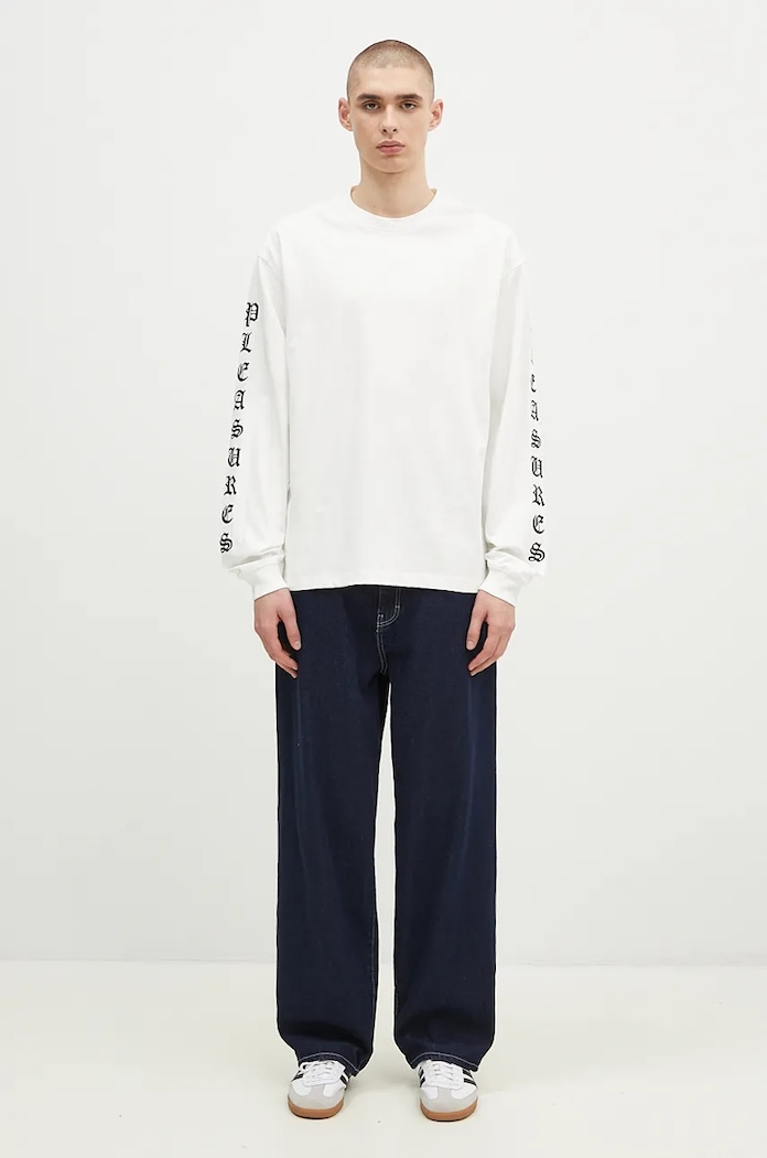 Bavlnené tričko s dlhým rukávom PLEASURES Oe Heavyweight Long Sleeve biela P24F045
