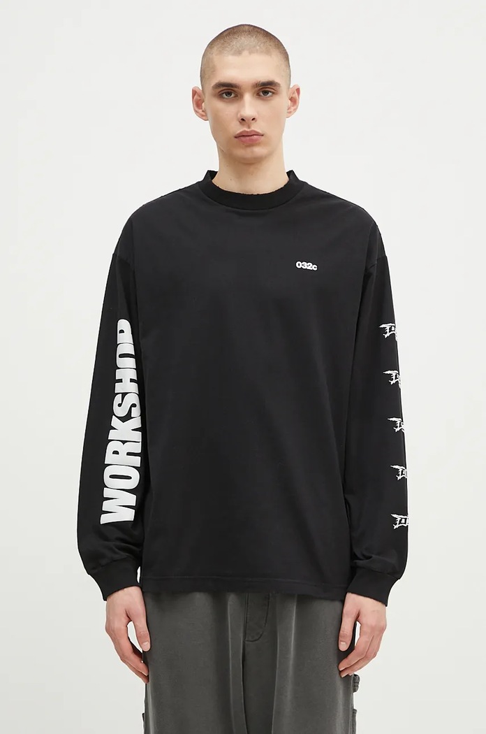 Бавовняний лонгслів 032C ''Nerve Shatter'' Boxy Longsleeve надрук чорний F24.URC.0251.050