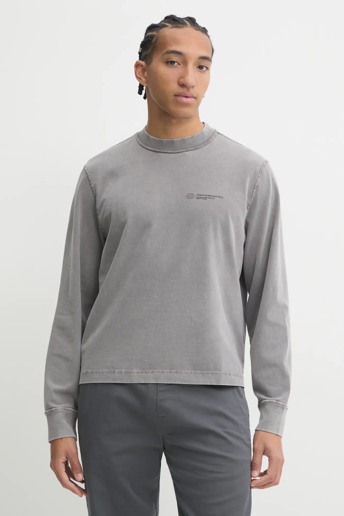 Abercrombie & Fitch longsleeve bawełniany bawełna szary KI123.4080.140