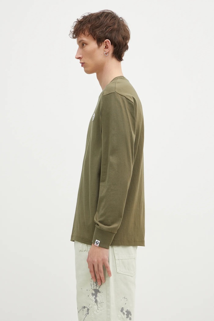 AAPE cotton longsleeve top Moon Face Logo AAPLTM1540XXN green AW24