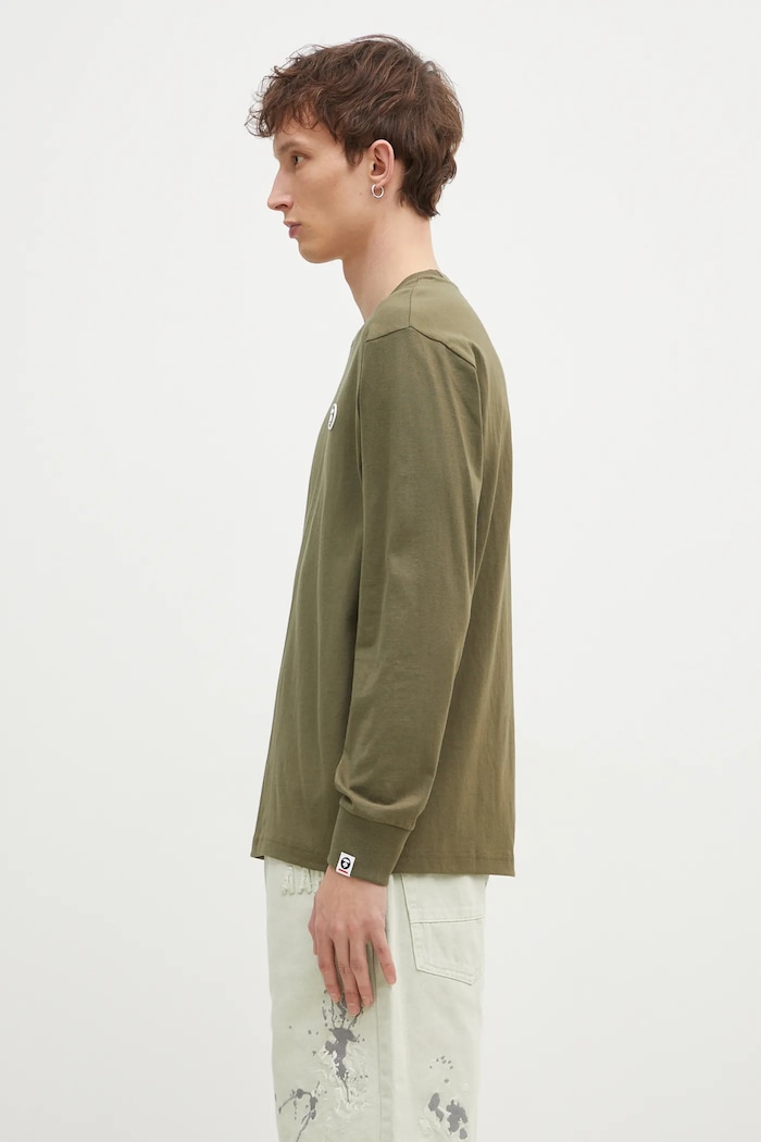 AAPE cotton longsleeve top Moon Face Logo AAPLTM1540XXN green AW24