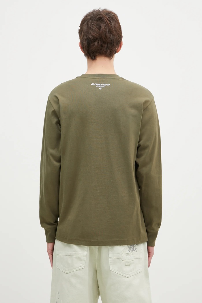 Clothing AAPE cotton longsleeve top Moon Face Logo AAPLTM1540XXN green